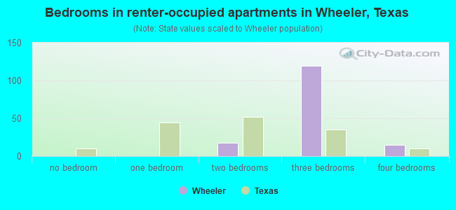 Bedrooms in renter-occupied apartments in Wheeler, Texas