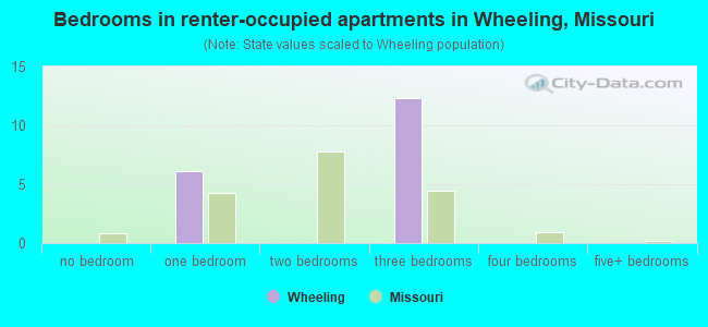 Bedrooms in renter-occupied apartments in Wheeling, Missouri