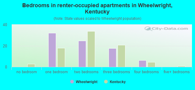 Bedrooms in renter-occupied apartments in Wheelwright, Kentucky