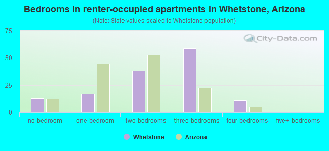 Bedrooms in renter-occupied apartments in Whetstone, Arizona