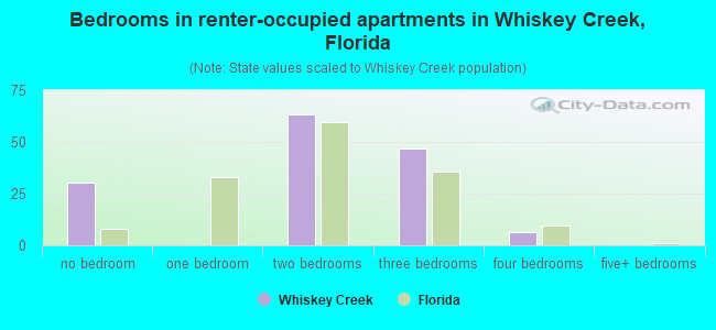 Bedrooms in renter-occupied apartments in Whiskey Creek, Florida