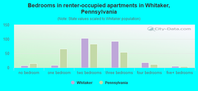Bedrooms in renter-occupied apartments in Whitaker, Pennsylvania