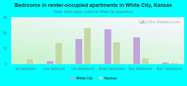 Bedrooms in renter-occupied apartments in White City, Kansas