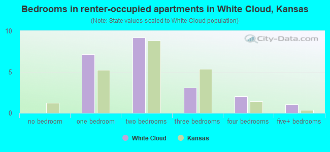 Bedrooms in renter-occupied apartments in White Cloud, Kansas