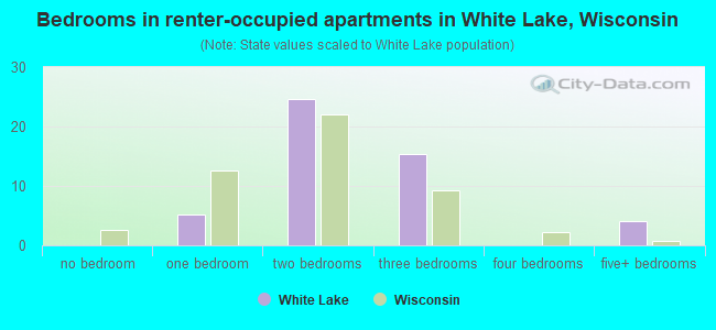 Bedrooms in renter-occupied apartments in White Lake, Wisconsin