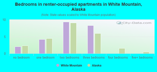 Bedrooms in renter-occupied apartments in White Mountain, Alaska