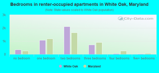 Bedrooms in renter-occupied apartments in White Oak, Maryland