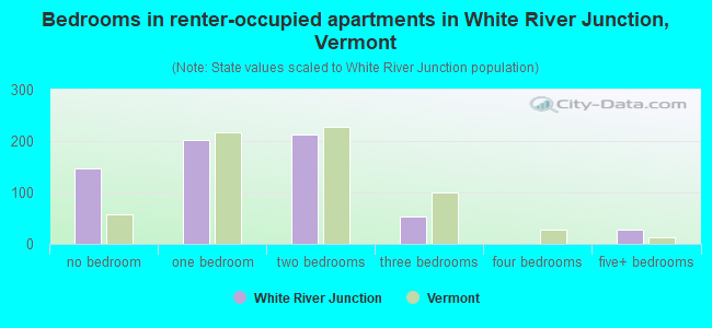 Bedrooms in renter-occupied apartments in White River Junction, Vermont