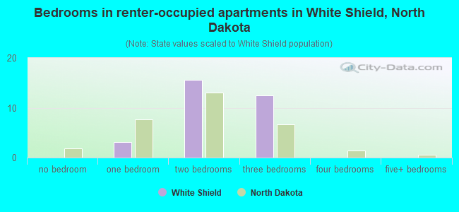 Bedrooms in renter-occupied apartments in White Shield, North Dakota