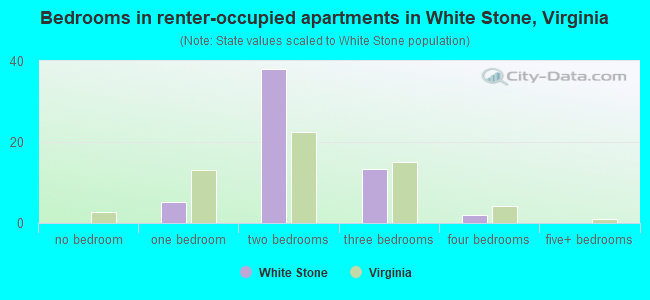 Bedrooms in renter-occupied apartments in White Stone, Virginia