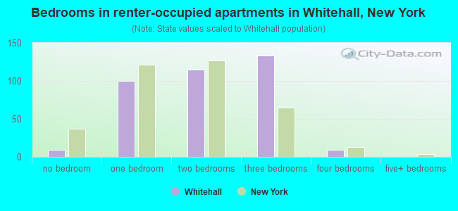 Bedrooms in renter-occupied apartments in Whitehall, New York