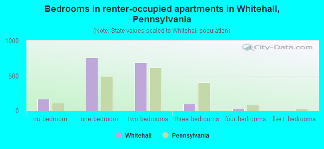 Bedrooms in renter-occupied apartments in Whitehall, Pennsylvania