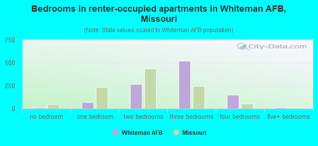 Bedrooms in renter-occupied apartments in Whiteman AFB, Missouri