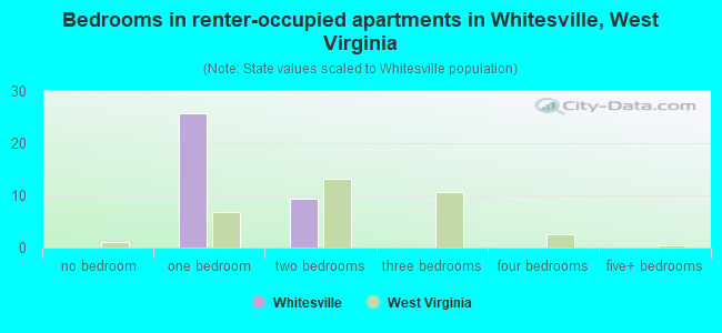 Bedrooms in renter-occupied apartments in Whitesville, West Virginia