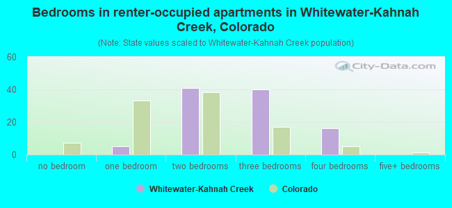 Bedrooms in renter-occupied apartments in Whitewater-Kahnah Creek, Colorado