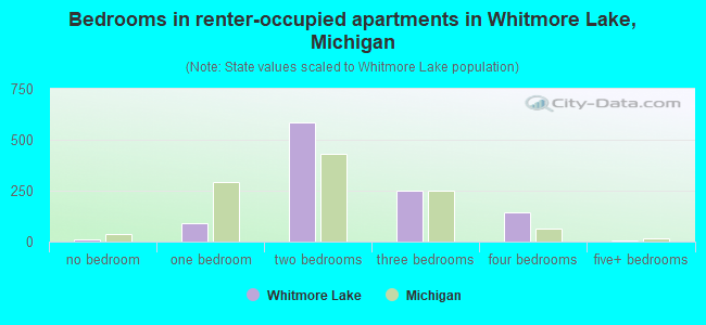 Bedrooms in renter-occupied apartments in Whitmore Lake, Michigan