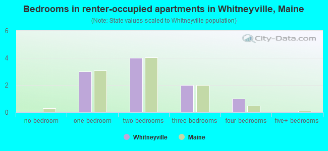 Bedrooms in renter-occupied apartments in Whitneyville, Maine
