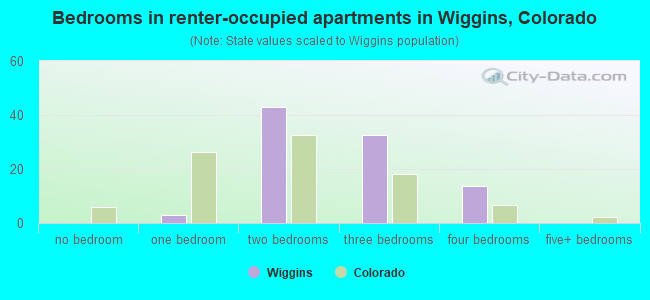 Bedrooms in renter-occupied apartments in Wiggins, Colorado