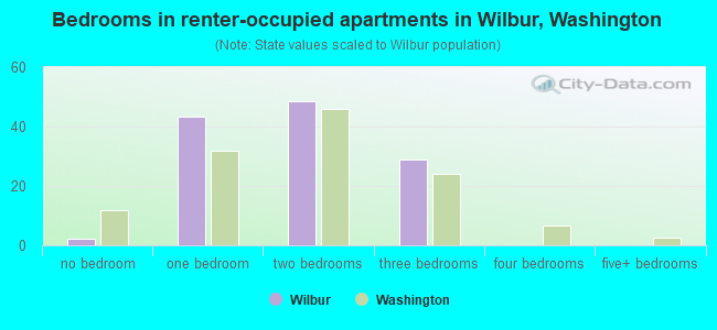 Bedrooms in renter-occupied apartments in Wilbur, Washington