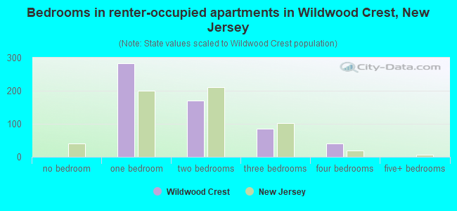 Bedrooms in renter-occupied apartments in Wildwood Crest, New Jersey