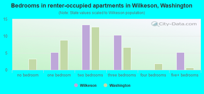 Bedrooms in renter-occupied apartments in Wilkeson, Washington