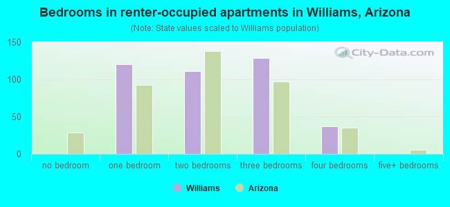 Bedrooms in renter-occupied apartments in Williams, Arizona