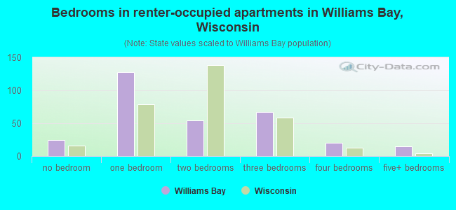 Bedrooms in renter-occupied apartments in Williams Bay, Wisconsin
