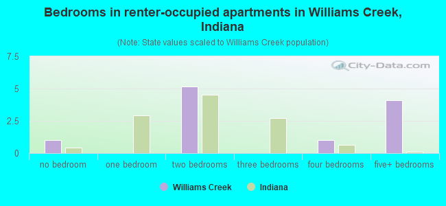 Bedrooms in renter-occupied apartments in Williams Creek, Indiana