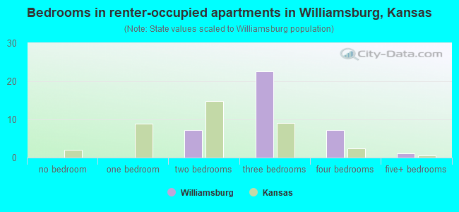 Bedrooms in renter-occupied apartments in Williamsburg, Kansas