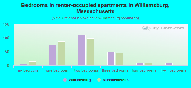 Bedrooms in renter-occupied apartments in Williamsburg, Massachusetts
