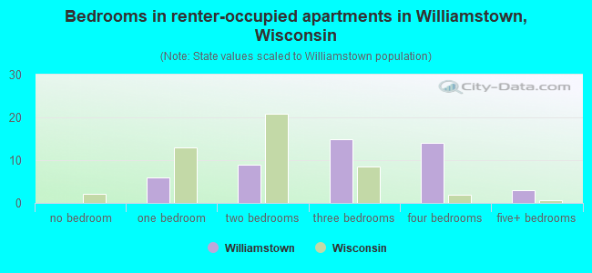 Bedrooms in renter-occupied apartments in Williamstown, Wisconsin