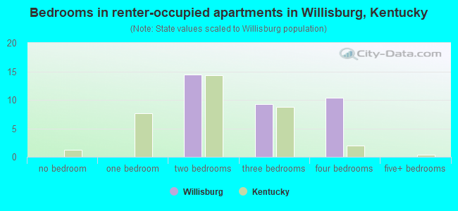Bedrooms in renter-occupied apartments in Willisburg, Kentucky