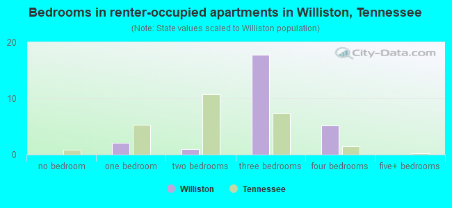 Bedrooms in renter-occupied apartments in Williston, Tennessee