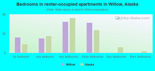 Bedrooms in renter-occupied apartments in Willow, Alaska
