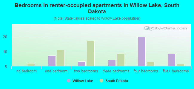 Bedrooms in renter-occupied apartments in Willow Lake, South Dakota