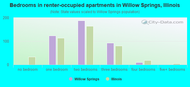 Bedrooms in renter-occupied apartments in Willow Springs, Illinois