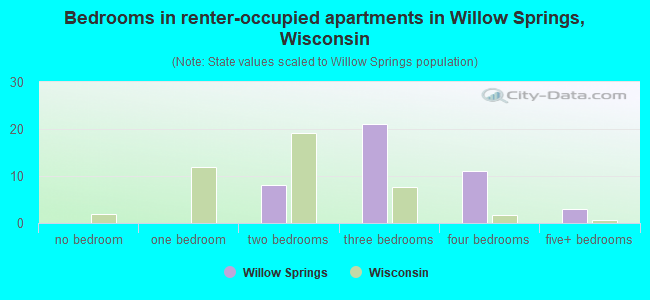 Bedrooms in renter-occupied apartments in Willow Springs, Wisconsin