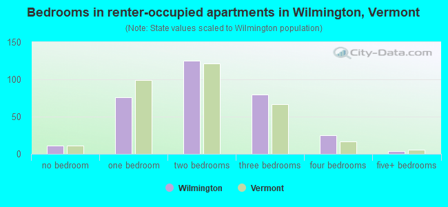 Bedrooms in renter-occupied apartments in Wilmington, Vermont