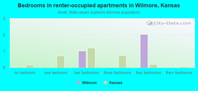 Bedrooms in renter-occupied apartments in Wilmore, Kansas