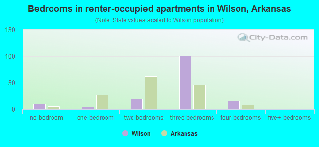 Bedrooms in renter-occupied apartments in Wilson, Arkansas