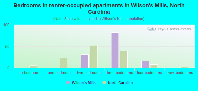 Bedrooms in renter-occupied apartments in Wilson's Mills, North Carolina