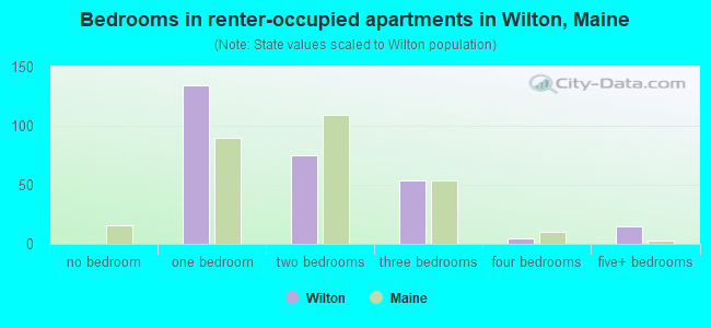 Bedrooms in renter-occupied apartments in Wilton, Maine