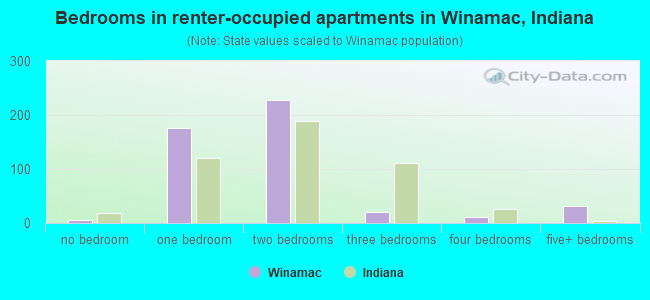 Bedrooms in renter-occupied apartments in Winamac, Indiana
