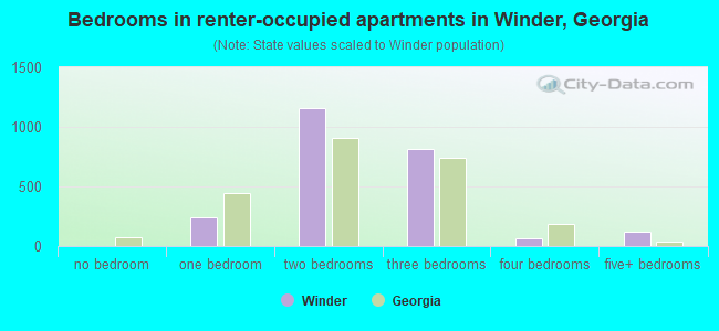 Bedrooms in renter-occupied apartments in Winder, Georgia