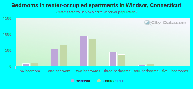 Bedrooms in renter-occupied apartments in Windsor, Connecticut