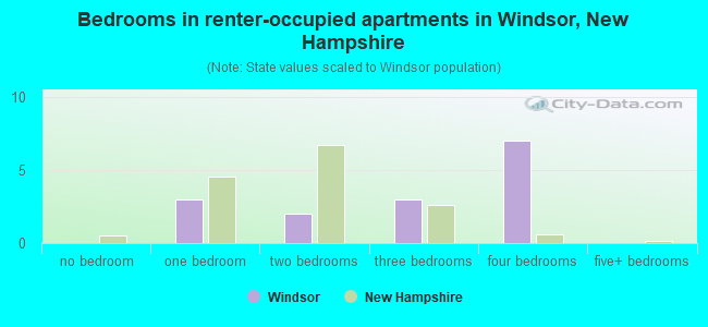 Bedrooms in renter-occupied apartments in Windsor, New Hampshire