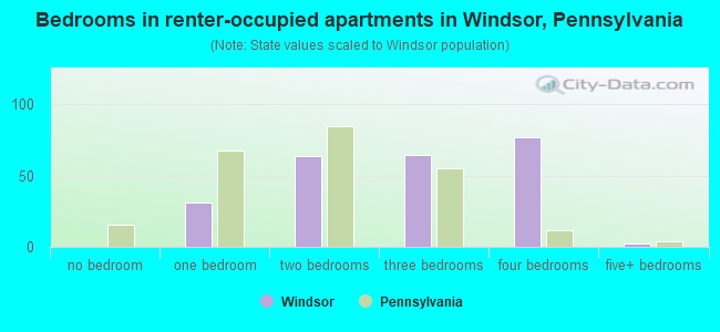 Bedrooms in renter-occupied apartments in Windsor, Pennsylvania