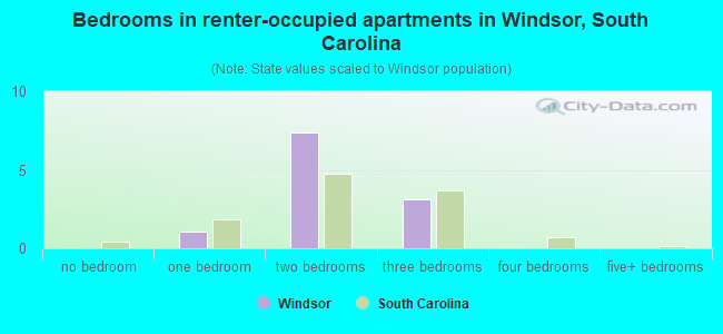 Bedrooms in renter-occupied apartments in Windsor, South Carolina