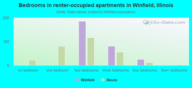 Bedrooms in renter-occupied apartments in Winfield, Illinois