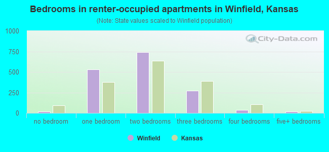 Bedrooms in renter-occupied apartments in Winfield, Kansas